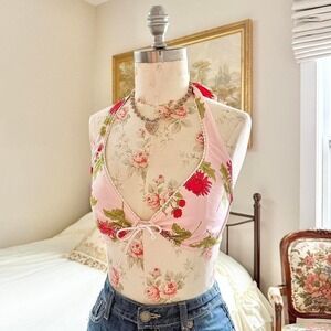 pink floral bikini top  y2k coco reef pink floral halter top size 34d